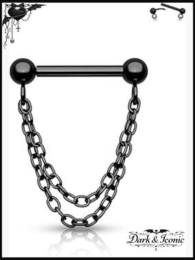 Double Chain Septum Ring 16G 316L Surgical Steel Threadless Push In Body